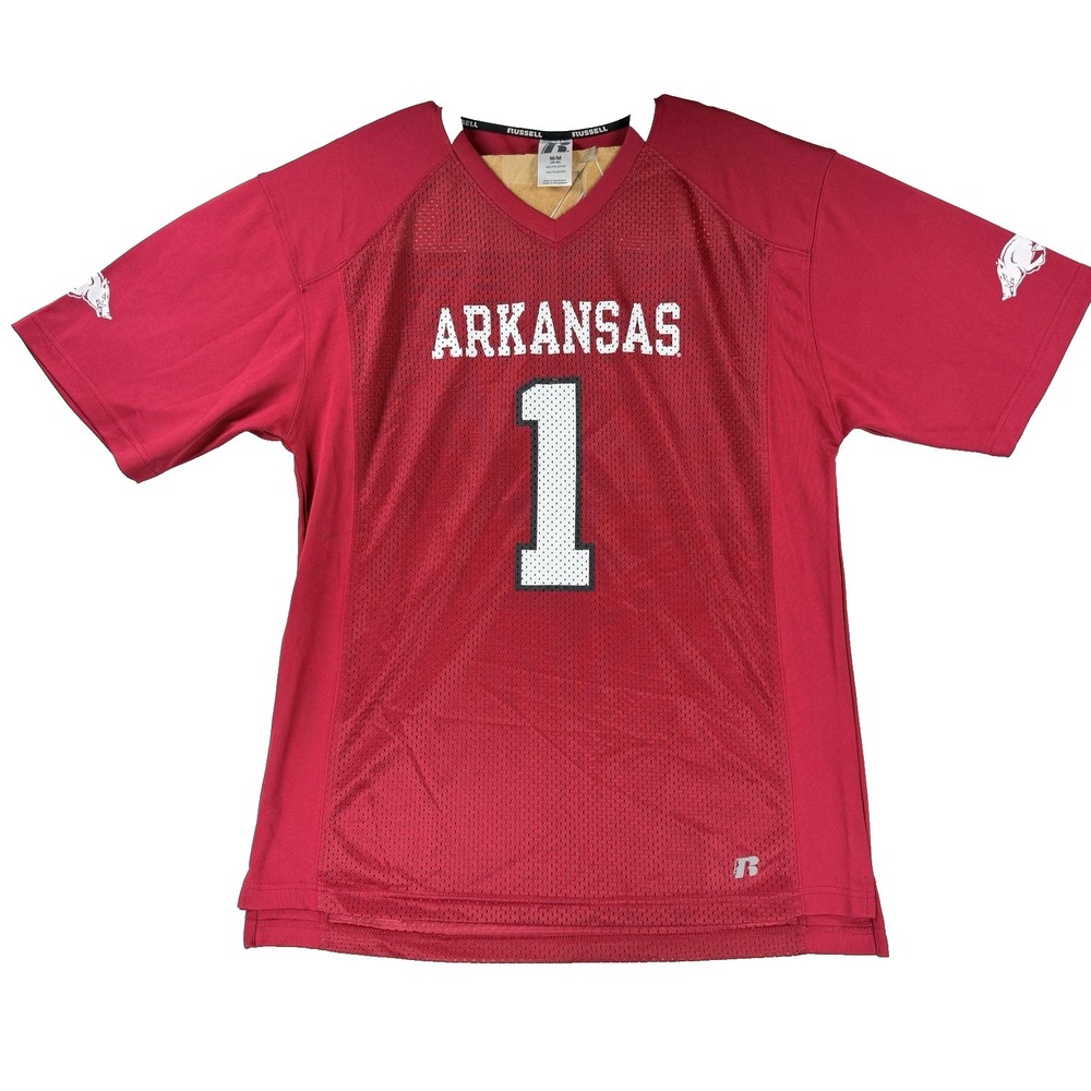 Mens Russell Arkansas Razorbacks Football Jersey Red Crimson 1 College NCAA Med